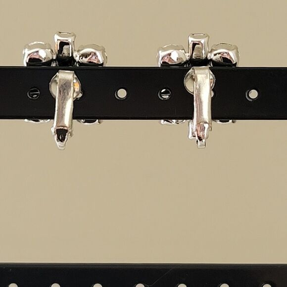 Earrings Silver Tone Green Crystal Clip On Earrings #0086 - Picture 6 of 10